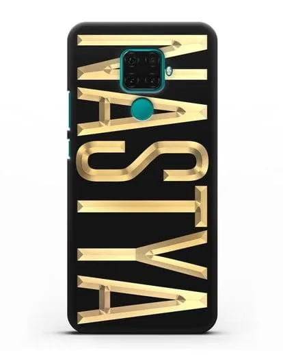 Чехол с именем, фамилией с золотой надписью силиконовый для Huawei Mate 30 Lite