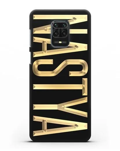 Чехол с именем, фамилией с золотой надписью силиконовый для Xiaomi Redmi Note 9 Pro