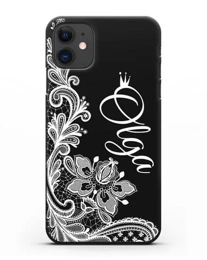 Именной чехол Брюссельское кружево с короной силиконовый для iPhone 11