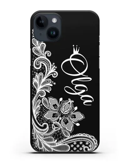Именной чехол Брюссельское кружево с короной силиконовый для iPhone 14 Plus