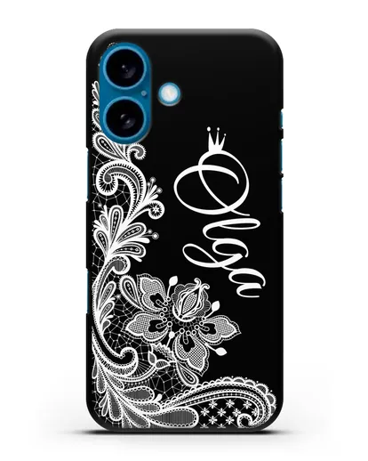 Именной чехол Брюссельское кружево с короной силиконовый для iPhone 16