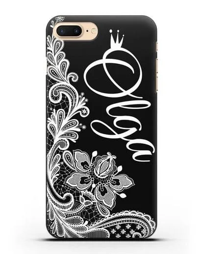 Именной чехол Брюссельское кружево с короной силиконовый для iPhone 8 Plus