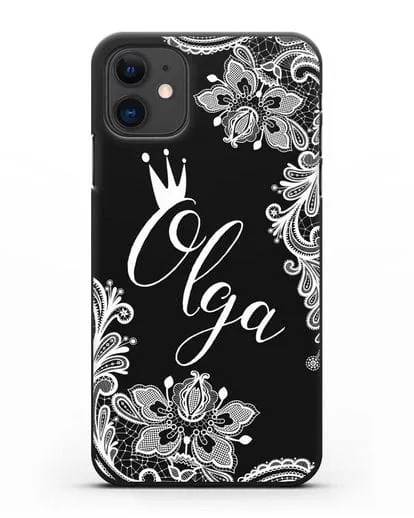Именной чехол Фламандское кружево с короной силиконовый для iPhone 11