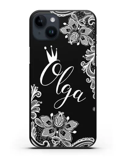 Именной чехол Фламандское кружево с короной силиконовый для iPhone 14 Plus