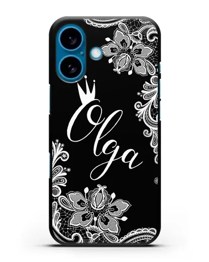 Именной чехол Фламандское кружево с короной силиконовый для iPhone 16