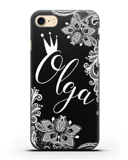 Именной чехол Фламандское кружево с короной силиконовый для iPhone 7