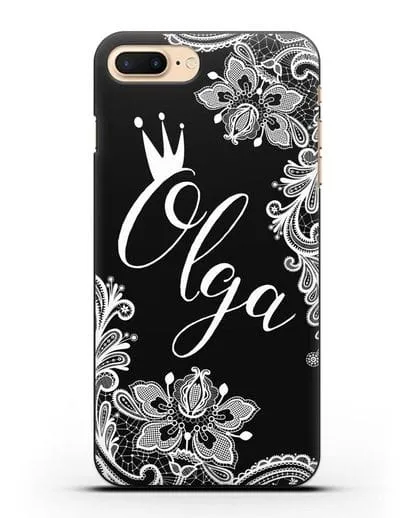 Именной чехол Фламандское кружево с короной силиконовый для iPhone 8 Plus