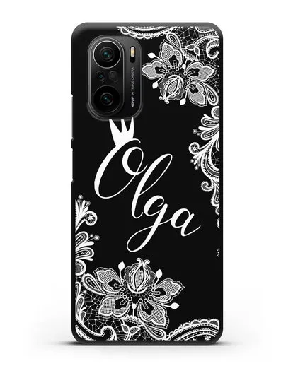 Именной чехол Фламандское кружево с короной силиконовый для Xiaomi Poco F3