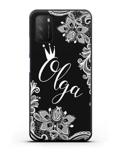 Именной чехол Фламандское кружево с короной силиконовый для Xiaomi Poco M3