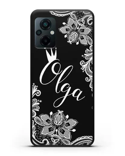 Именной чехол Фламандское кружево с короной силиконовый для Xiaomi Poco M5