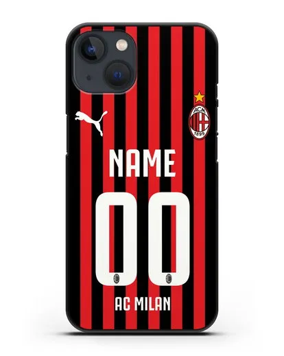 Именной чехол ФК Милан с фамилией и номером силиконовый для iPhone 13 Mini