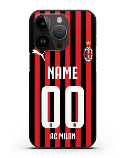 Именной чехол ФК Милан с фамилией и номером силиконовый для iPhone 14 Pro