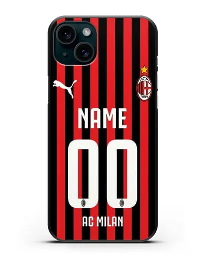 Именной чехол ФК Милан с фамилией и номером силиконовый для iPhone 15 Plus
