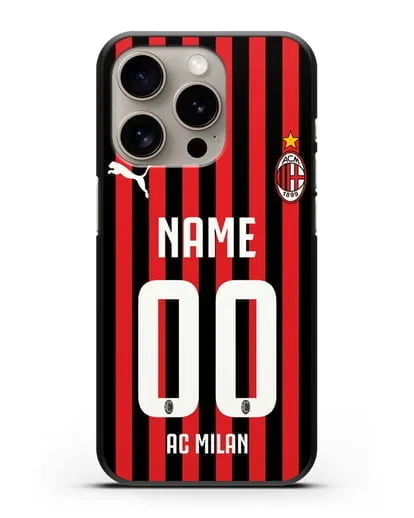 Именной чехол ФК Милан с фамилией и номером силиконовый для iPhone 15 Pro
