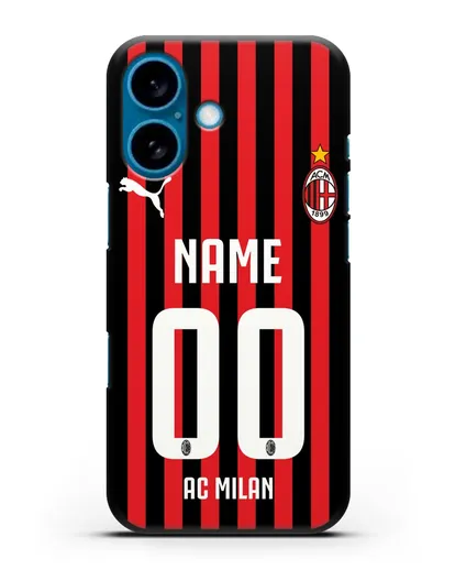 Именной чехол ФК Милан с фамилией и номером силиконовый для iPhone 16