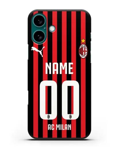 Именной чехол ФК Милан с фамилией и номером силиконовый для iPhone 16 Plus