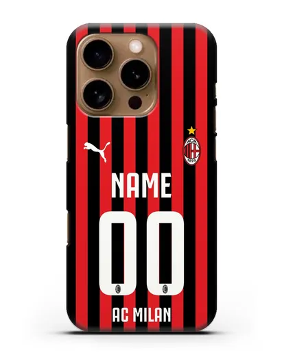 Именной чехол ФК Милан с фамилией и номером силиконовый для iPhone 16 Pro
