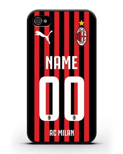 Именной чехол ФК Милан с фамилией и номером силиконовый для iPhone 4/4s