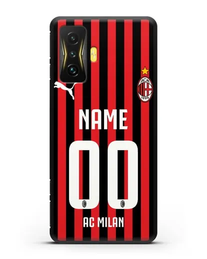 Именной чехол ФК Милан с фамилией и номером силиконовый для Xiaomi Poco F4 GT