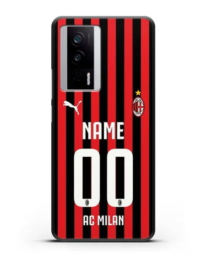 Именной чехол ФК Милан с фамилией и номером силиконовый для Xiaomi Poco F5 Pro