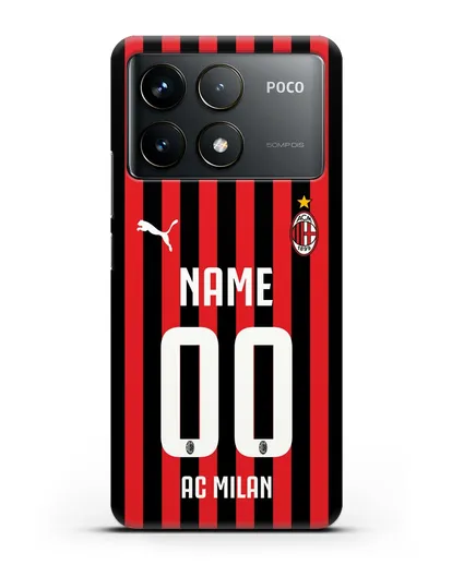Именной чехол ФК Милан с фамилией и номером силиконовый для Xiaomi Poco F6 Pro
