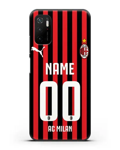 Именной чехол ФК Милан с фамилией и номером силиконовый для Xiaomi Poco M3 Pro