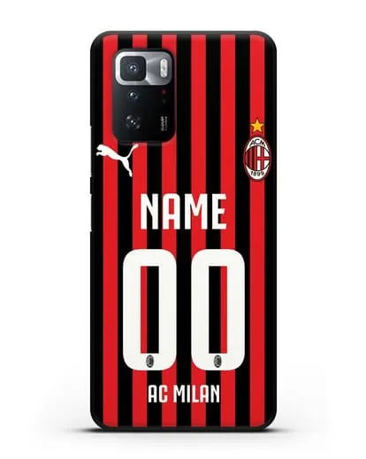 Именной чехол ФК Милан с фамилией и номером силиконовый для Xiaomi Poco X3 GT