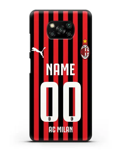 Именной чехол ФК Милан с фамилией и номером силиконовый для Xiaomi Poco X3 Pro
