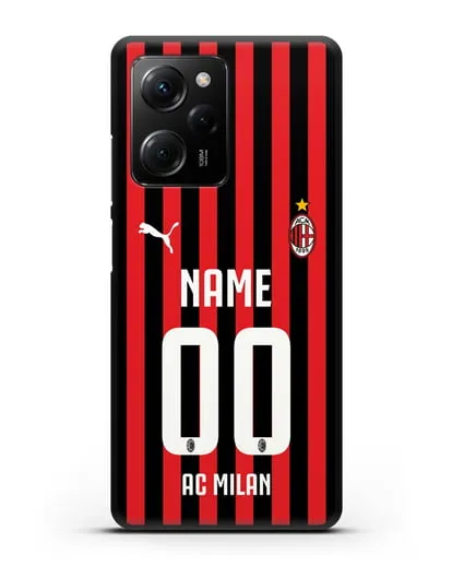 Именной чехол ФК Милан с фамилией и номером силиконовый для Xiaomi Poco X5 Pro