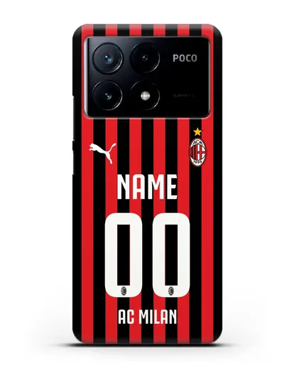 Именной чехол ФК Милан с фамилией и номером силиконовый для Xiaomi Poco X6 Pro