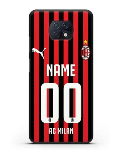 Именной чехол ФК Милан с фамилией и номером силиконовый для Xiaomi Redmi Note 9T