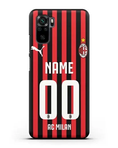 Именной чехол ФК Милан с фамилией и номером силиконовый для Xiaomi Redmi Note 10