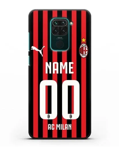 Именной чехол ФК Милан с фамилией и номером силиконовый для Xiaomi Redmi Note 9