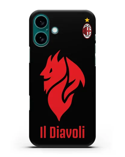 Чехол с символикой ФК Милан и надписью IL DIAVOLI силиконовый для iPhone 16 Plus