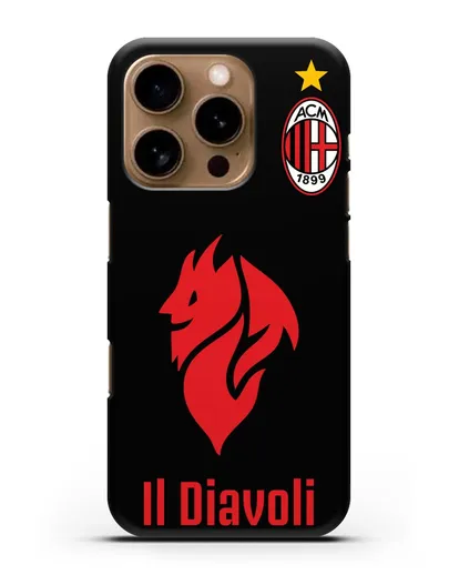 Чехол с символикой ФК Милан и надписью IL DIAVOLI силиконовый для iPhone 16 Pro