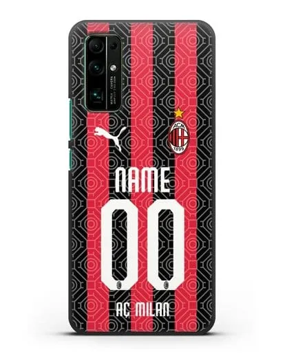 Именной чехол ФК Милан с фамилией и номером (сезон 2020-2021) домашняя форма силиконовый для Honor 30