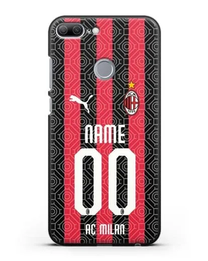 Именной чехол ФК Милан с фамилией и номером (сезон 2020-2021) домашняя форма силиконовый для Honor 9 Lite