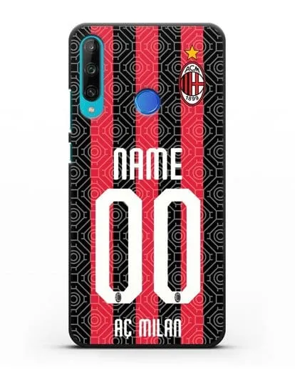 Именной чехол ФК Милан с фамилией и номером (сезон 2020-2021) домашняя форма силиконовый для Honor 9C