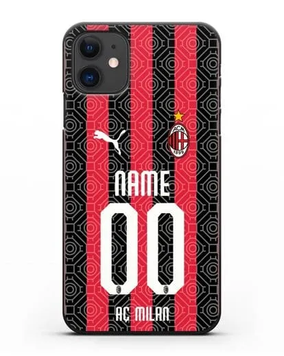 Именной чехол ФК Милан с фамилией и номером (сезон 2020-2021) домашняя форма силиконовый для iPhone 11
