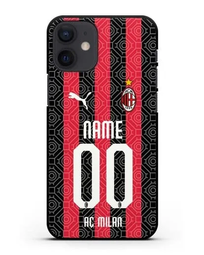 Именной чехол ФК Милан с фамилией и номером (сезон 2020-2021) домашняя форма силиконовый для iPhone 12 mini