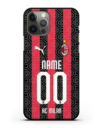 Именной чехол ФК Милан с фамилией и номером (сезон 2020-2021) домашняя форма силиконовый для iPhone 12 Pro