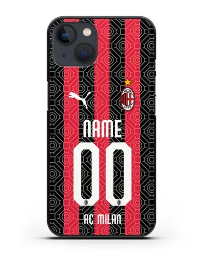 Именной чехол ФК Милан с фамилией и номером (сезон 2020-2021) домашняя форма силиконовый для iPhone 13 Mini