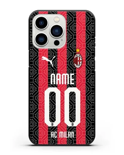Именной чехол ФК Милан с фамилией и номером (сезон 2020-2021) домашняя форма силиконовый для iPhone 13 Pro