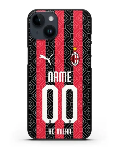 Именной чехол ФК Милан с фамилией и номером (сезон 2020-2021) домашняя форма силиконовый для iPhone 14