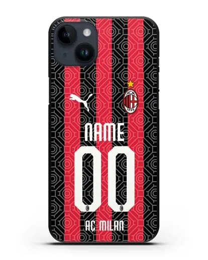 Именной чехол ФК Милан с фамилией и номером (сезон 2020-2021) домашняя форма силиконовый для iPhone 14 Plus