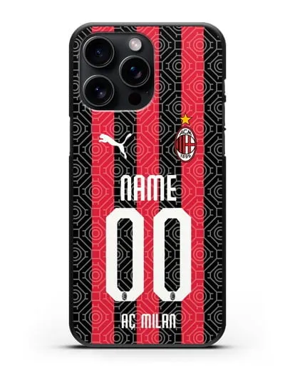 Именной чехол ФК Милан с фамилией и номером (сезон 2020-2021) домашняя форма силиконовый для iPhone 15 Pro Max