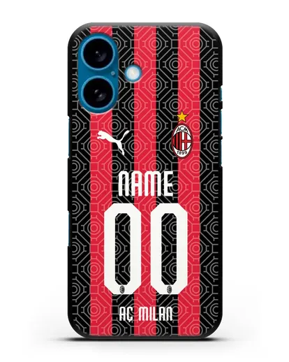 Именной чехол ФК Милан с фамилией и номером (сезон 2020-2021) домашняя форма силиконовый для iPhone 16