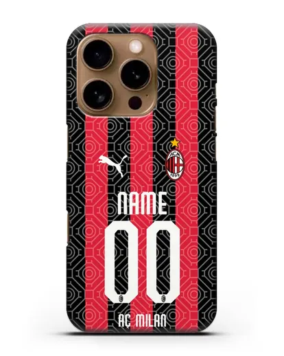 Именной чехол ФК Милан с фамилией и номером (сезон 2020-2021) домашняя форма силиконовый для iPhone 16 Pro