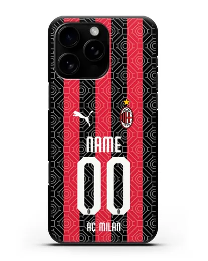 Именной чехол ФК Милан с фамилией и номером (сезон 2020-2021) домашняя форма силиконовый для iPhone 16 Pro Max