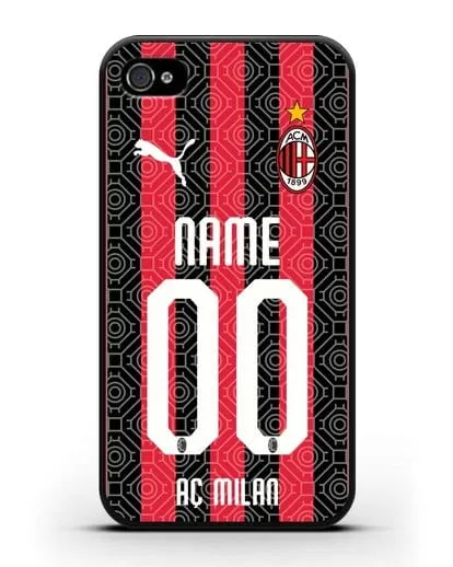 Именной чехол ФК Милан с фамилией и номером (сезон 2020-2021) домашняя форма силиконовый для iPhone 4/4s